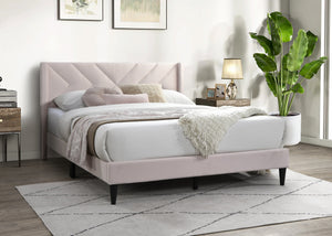 English Elm Elegant Velvet Upholstered Queen Bed with Geometric Stitched Headboard, Platform Design, 12" Height Light Pink 66 L x 23 W x 9 H B011P238935