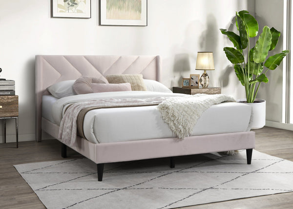 English Elm Elegant Velvet Upholstered Queen Bed with Geometric Stitched Headboard, Platform Design, 12" Height Light Pink 66 L x 23 W x 9 H B011P238935