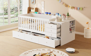 English Elm Convertible Crib Daybed with Changing Table Six Drawers Pine Wood Nursery Frame FF00001AAW