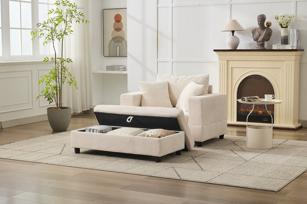English Elm Chaise Lounge Chair - Modern Upholstered Sleeper Couch With Storage Ottoman For Living Spaces W1170P353052