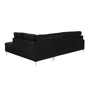 English Elm Sectional L-Shaped Chenille Sofa with Chaise Storage Ottoman, Metal Eucalyptus Frame, 4-Seater Spacious Black W1413S00117
