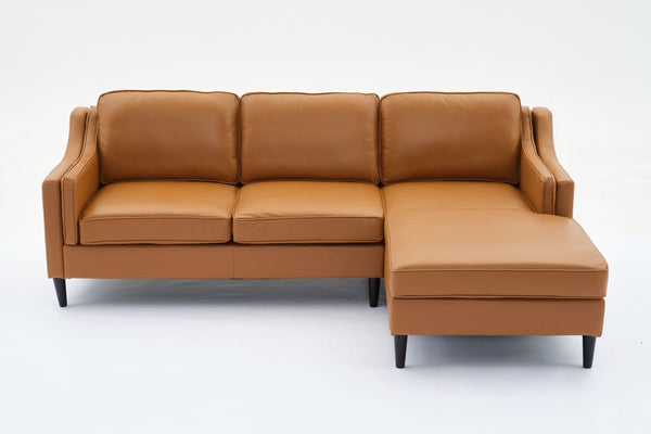 English Elm 94.5-Inch L-Shaped Genuine Leather Sectional Sofa With Right Chaise Lounge - Modern Tan Comfort W791S00021