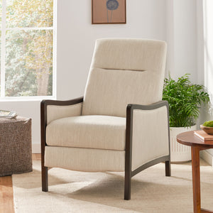 English Elm Christopher Knight Home® - Fabric Recliner Chair Mid-Century Push-Back Upholstered Armchair with Thick Cushion and Birch Frame Beige 70449.00BGE