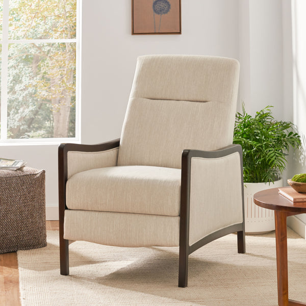English Elm Christopher Knight Home® - Fabric Recliner Chair Mid-Century Push-Back Upholstered Armchair with Thick Cushion and Birch Frame Beige 70449.00BGE