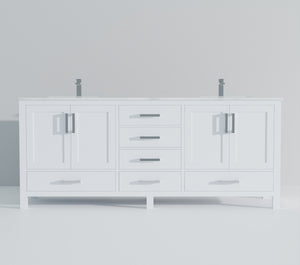 English Elm White 80" Double Bath Vanity with Carrara Marble Top, Soft-Close Drawers, Chrome Faucet Set, Durable B2731P259121