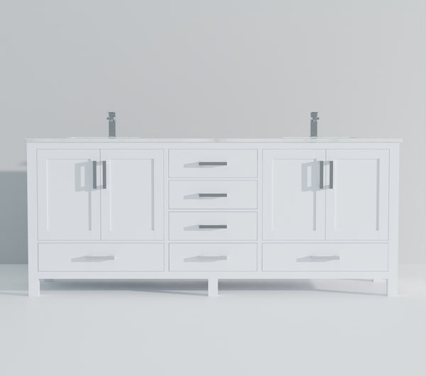 English Elm White 80" Double Bath Vanity with Carrara Marble Top, Soft-Close Drawers, Chrome Faucet Set, Durable B2731P259121