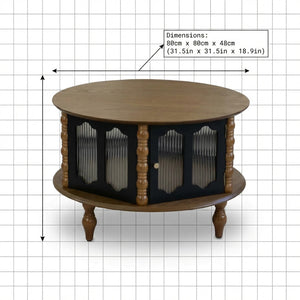 English Elm 31.5-inch Round Carved Wood Coffee Table Vintage Distressed Finish Living Room Accent W3935P406107