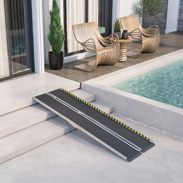 English Elm Homcom Folding Aluminum Wheelchair Ramp with Non-slip Grip and 600lb Capacity W2225P217469