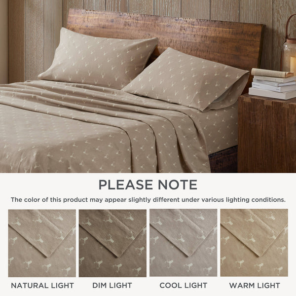 English Elm 4 Pieces Twin 100% Cotton Flannel Sheet Set With Stag Head Print - Cozy, Warm & Stylish Bedding B035P381351