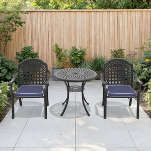 English Elm 3-piece Cast Aluminum Outdoor Bistro Set with Ornate Petal Detailing and Cushioned Chairs W1710S00625