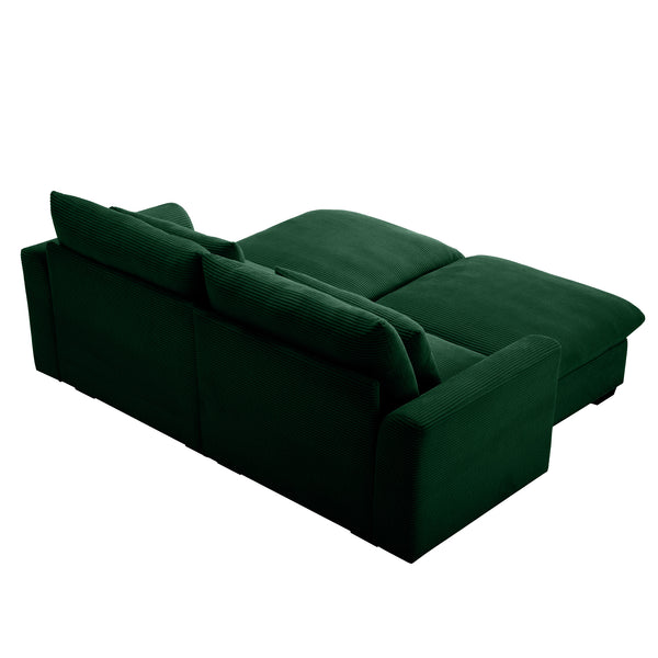 English Elm Corduroy Two-Seater Sectional Sofa With Storage Footrests - Comfy Modular Green Couch For Living Room W714S00668