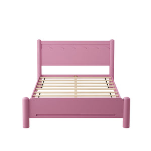 English Elm Queen Platform Bed Frame - Solid Rubberwood Construction, 10 Slats Support, No Box Spring Needed, Stylish Headboard and Under-Bed Storage Space Pink 63.39 L x 18.7 W x 4.53 H W1716S00024
