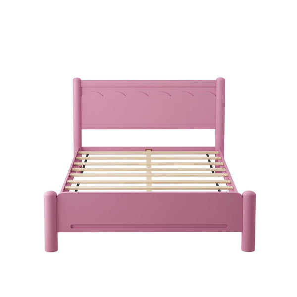English Elm Queen Platform Bed Frame - Solid Rubberwood Construction, 10 Slats Support, No Box Spring Needed, Stylish Headboard and Under-Bed Storage Space Pink 63.39 L x 18.7 W x 4.53 H W1716S00024
