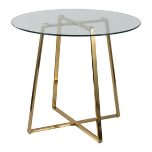 English Elm Dinette Round Tempered Glass Top Table with Gold Legs for Compact Dining Spaces B202S02139