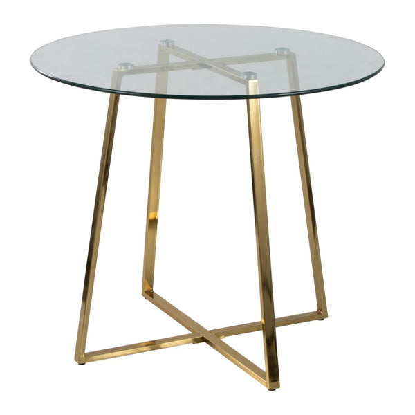 English Elm Dinette Round Tempered Glass Top Table with Gold Legs for Compact Dining Spaces B202S02139