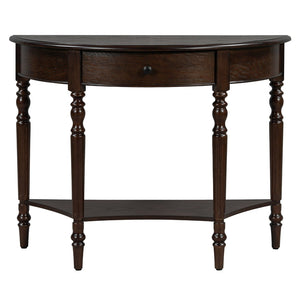 English Elm Trexm Farmhouse Half Moon Entryway Console with Drawer Open Shelf Pine Legs Espresso N715P383795P