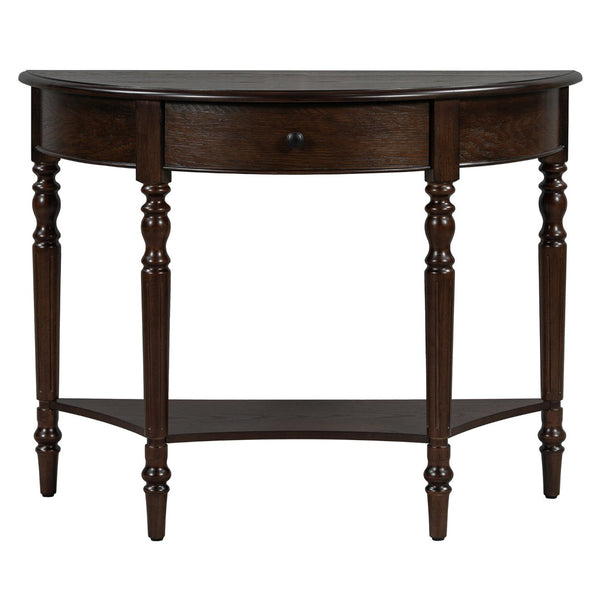 English Elm Trexm Farmhouse Half Moon Entryway Console with Drawer Open Shelf Pine Legs Espresso N715P383795P