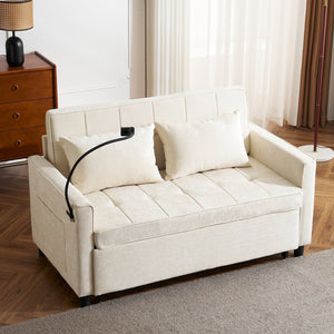 English Elm 56.9" Loveseat Sofa Bed with Chenille Upholstery, USB Ports, Phone Holder, Side Pockets, Reclining Backrest Beige N719P208853A