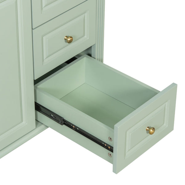 English Elm 36" Forest Green Rubberwood Bathroom Vanity with Ceramic Sink and Golden Hardware N725P356069F