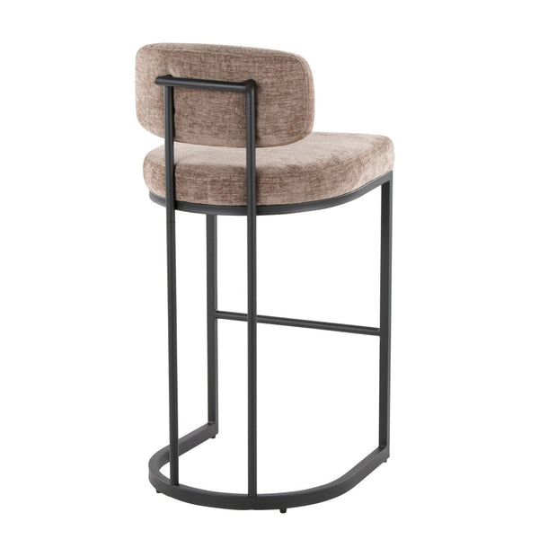 English Elm Fixed-height Barstools Powder Coated Steel Frame Brown Upholstered Seat Set of Two Black+Brown B202P471220