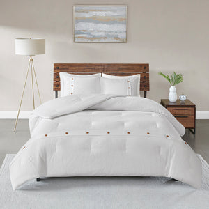 JLA Home Madison Park - 3 Cotton Waffle Weave Comforter Set with Decorative Wood Buttons, OEKO‑TEX Certified, Breathable Cotton 92 L x 104 W x 1.5H MP10-5625