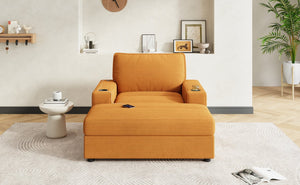 English Elm Christopher Knight Home® - 42.8" Oversized Chaise Lounge with Storage Ottoman, Corduroy Upholstery, USB Port & Cup Holders for Cozy Living Space Yellow N765P350851Y