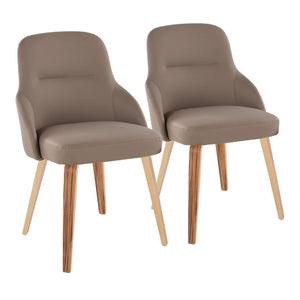 English Elm Chair Set of 2 Zebra Wood Grain Faux Leather Padded Dining Seating Contemporary B202S02127