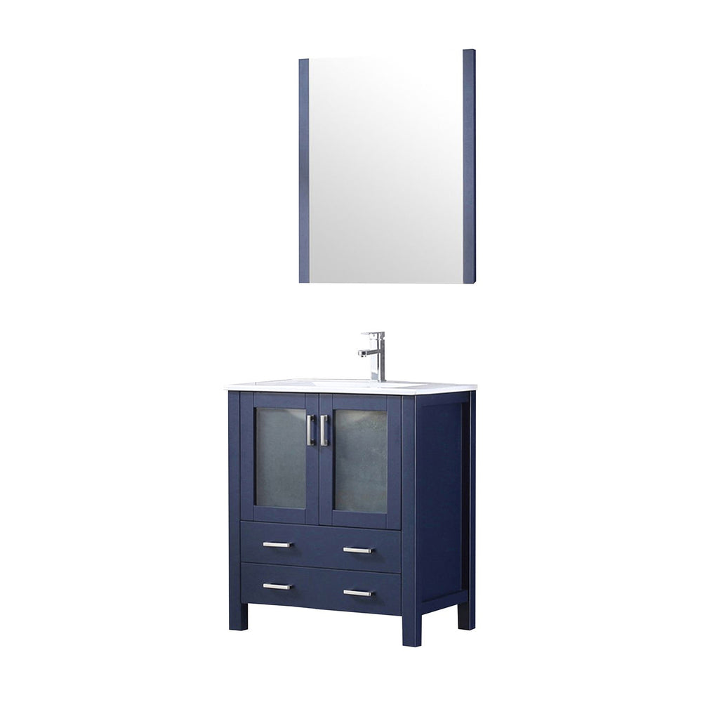 English Elm Navy Blue Bath Vanity With White Ceramic Top, Chrome Faucet & 28 In. Mirror - Stylish & Functional! B2731S01287