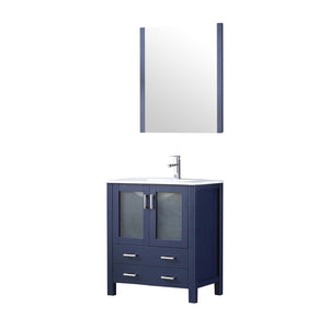 English Elm Navy Blue Bath Vanity With White Ceramic Top, Chrome Faucet & 28 In. Mirror - Stylish & Functional! B2731S01287