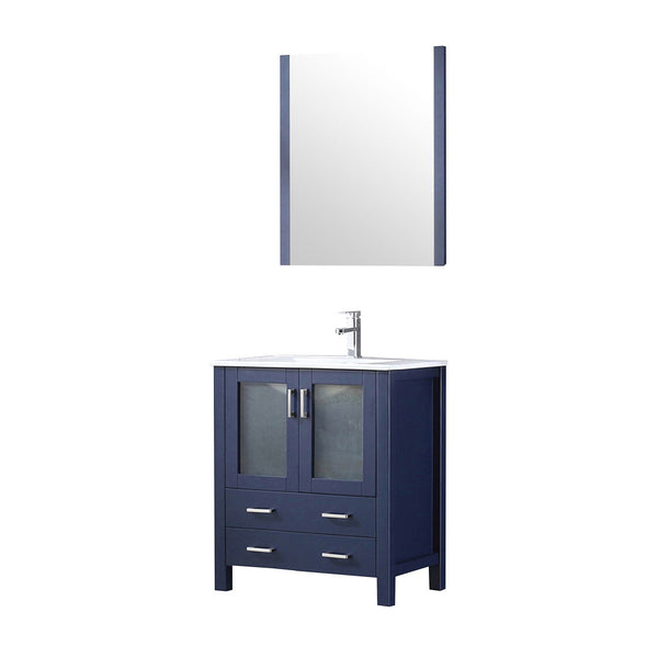 English Elm Navy Blue Bath Vanity With White Ceramic Top, Chrome Faucet & 28 In. Mirror - Stylish & Functional! B2731S01287