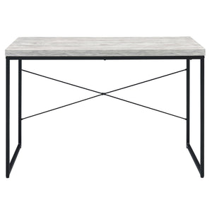 English Elm Antique White And Black Writing Desk: Modern Industrial Charm With Sleek Faux Concrete Finish B062P184539