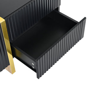 English Elm ON-TREND Fluted TV Stand for Up to 80" TVs with Cable Management, Gold Wood Legs & Ample Storage Black WF531671AAB