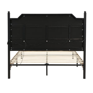 English Elm Queen Upholstered Storage Bed Lamb Fleece Headboard Led Lighting Two Drawers Included W311S00065