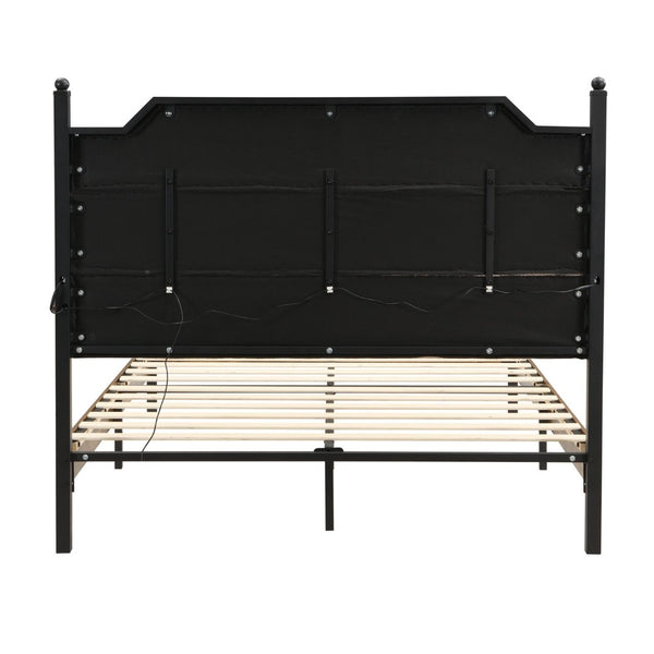 English Elm Queen Upholstered Storage Bed Lamb Fleece Headboard Led Lighting Two Drawers Included W311S00065