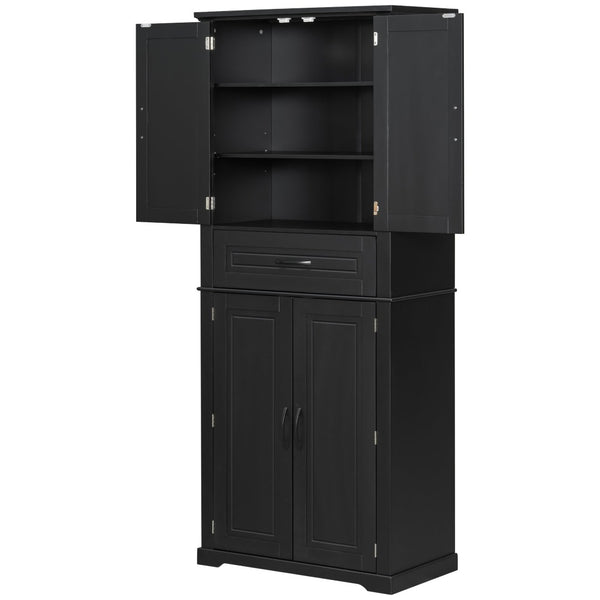 English Elm [video] Tall Matte Black Bathroom Cabinet with Drawer Adjustable Shelves and Door Racks N759P241667B