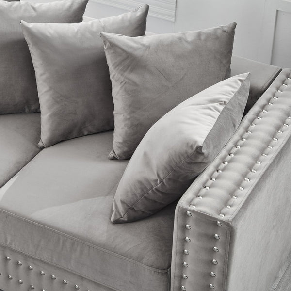 English Elm Modern Velvet Sofa Set 2+3 Seater With Square Armrests & Silver Nailhead Trim For Stylish Comfort W1097S00191