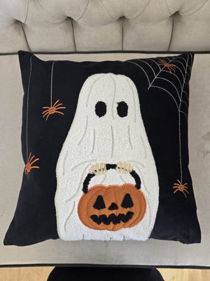 English Elm Halloween Ghost Throw Pillow - Adorable Pumpkin Bucket Design For Cozy Seasonal Decor & Comfort B357P360664