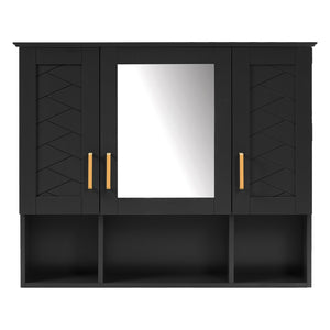 English Elm 35 Inch Wall Mount Medicine Cabinet Soft Close Mirror Storage for Modern Bathroom Black N710P389453B