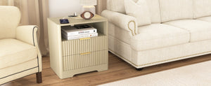 English Elm Nightstand Wood Cabinet with Built-in Usb Charging Ports and Voice Controlled Night Light W1321P399415