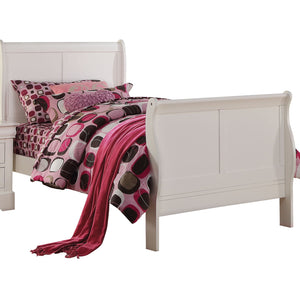 English Elm White Sleigh Bed with Curved Headboard, Solid Pine Construction, Box Spring Ready, Classic Elegance B062S00524