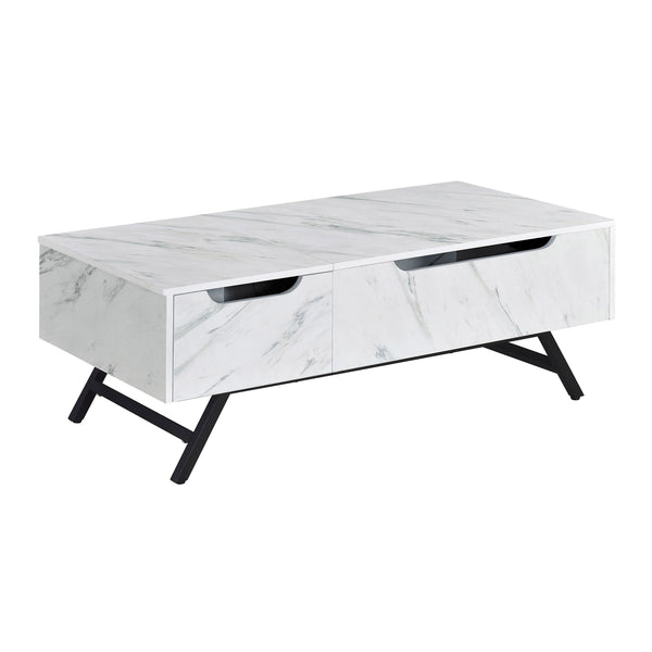 English Elm White Coffee Table with Lift Top, Spacious Storage, Drawer & Sleek Metal Splayed Legs for Modern Living Room B062P191066