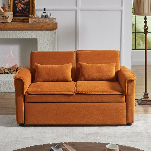 English Elm Modern Fabric Convertible Loveseat Sleeper Sofa Bed with Adjustable 3-Level Backrest, Twin Pull-Out for Small Spaces Orange W1123P283606