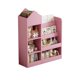 English Elm Pink Kids Wooden Bookshelf Toy Organizer with 6 Compartments, 2 Bins & Cubby Shelves - Sturdy MDF Storage for Nursery W2876P233556