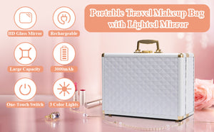 English Elm Portable Led Vanity Makeup Case Aluminum Travel Organizer with Mirror Lock Dividers W1550P163303