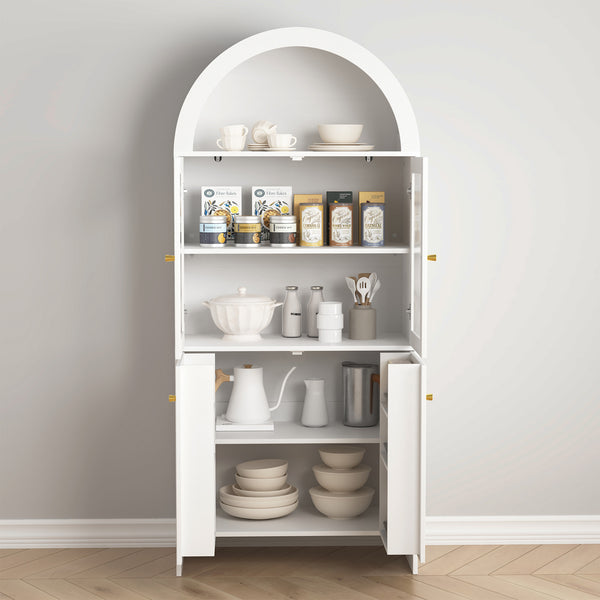 English Elm Modern MDF Dome Cabinet with LED Lotus Lamp, White Snack Storage, Space-Saving Eco Design, Chic Decor (96) W3226P279090