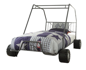 English Elm Gunmetal Twin Metal Bed with Go-Kart Design, 8-Slat No-Box-Spring Frame, 18" Footboard, Storage-Friendly B062S00513