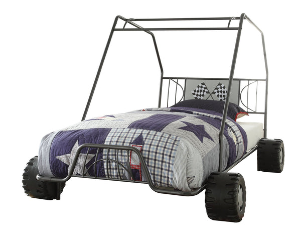 English Elm Gunmetal Twin Metal Bed with Go-Kart Design, 8-Slat No-Box-Spring Frame, 18" Footboard, Storage-Friendly B062S00513