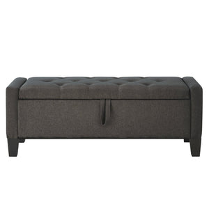 English Elm Ottoman Storage Bench Tufted Linen Upholstered Entryway Seat with Lift Top Shelf Dark Gray W2186P469998