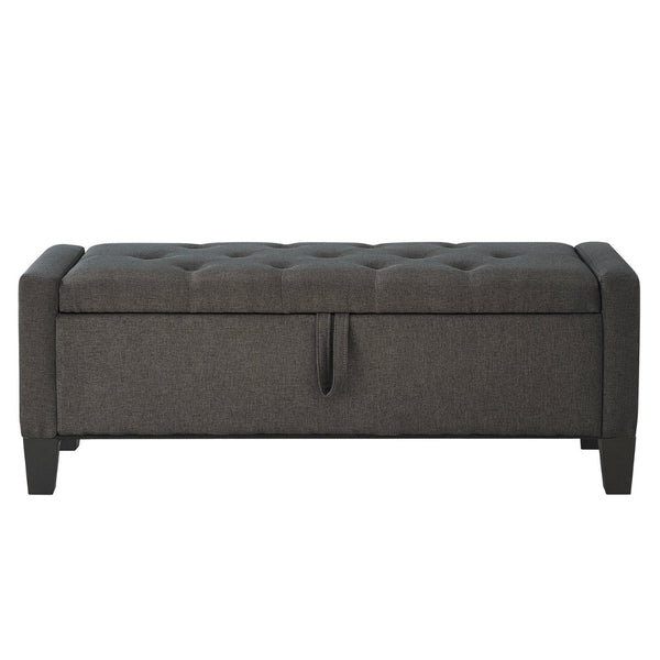 English Elm Ottoman Storage Bench Tufted Linen Upholstered Entryway Seat with Lift Top Shelf Dark Gray W2186P469998