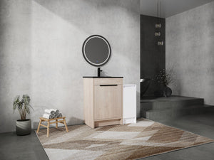 English Elm 36 Inch Freestanding Bathroom Vanity With Black Sink, Soft-Close Doors & Ample Storage Solutions W999S00303